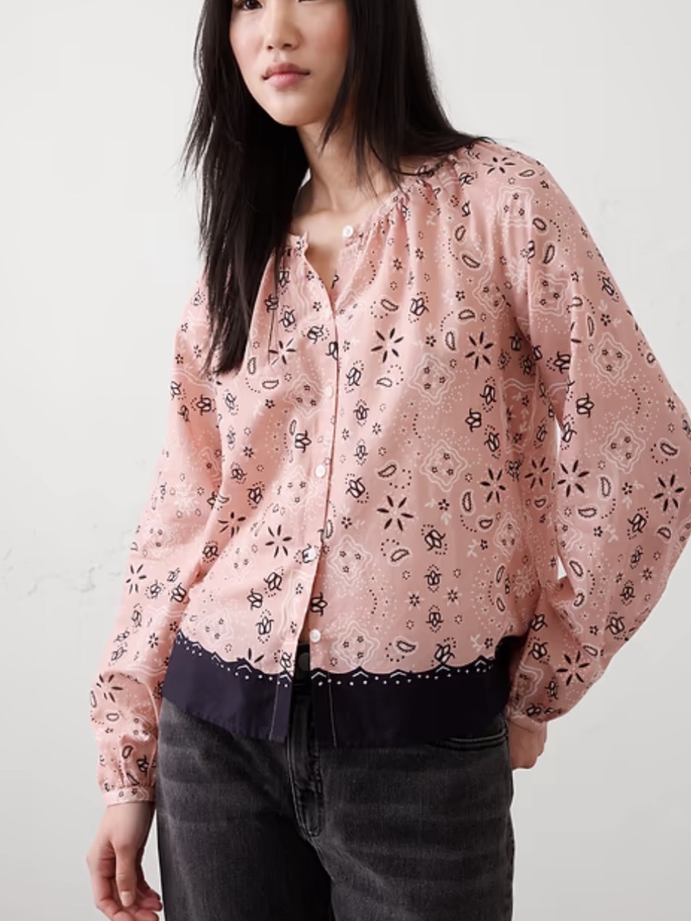 Women's Banana Republic Factory Pink Patterned Button-Front Top
